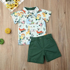 Showlu Fashion Store B / 18M 2PCS Toddler Baby Boy Gentleman Tops Turn-down Collar Single Breasted Shirt Button Short Pants Outfits Set Clothes Set 0-5T