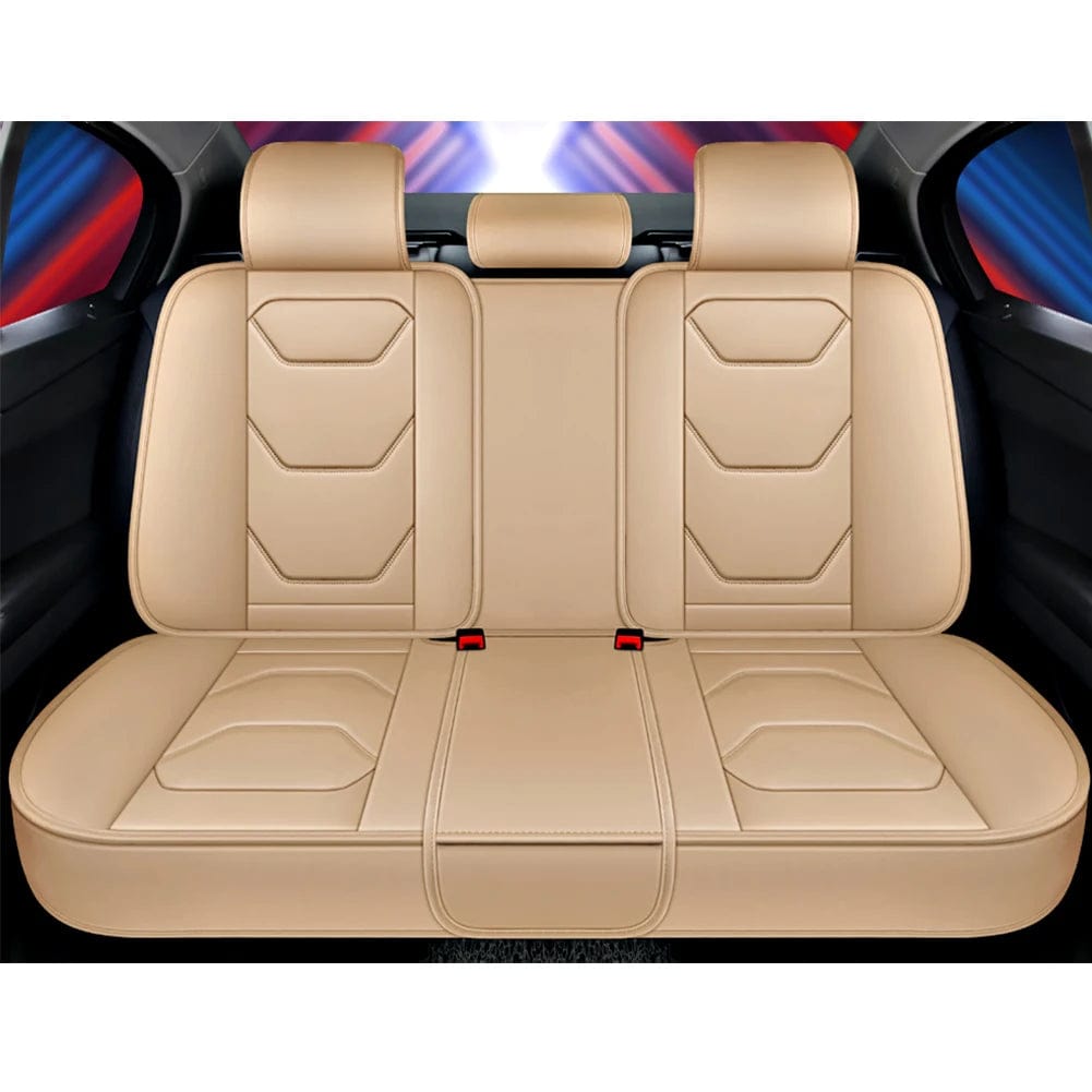  Showlu Fashion Store B-Beige Universal Car Front Seat Covers PU Leather Seats Cover Waterproof Non-slip Seat Cushion Cover Luxury Upgrade for Auto Truck SUV