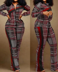 SHOWLU FASHION STORE B / XL Two Piece Set Women Outfit 2023 Autumn Fashion Geometric Print Stand Collar Long Sleeve Zip Up Top & Casual Sporty Pants Set