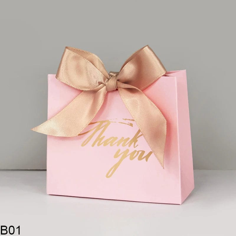 SHOWLU FASHION STORE B01 / 10PCS 5/10pcs Small Pink White Thank You Party Favor Bags Treat Boxes with Bow Ribbon Paper Gift Bags Wedding Birthday Party Supplies