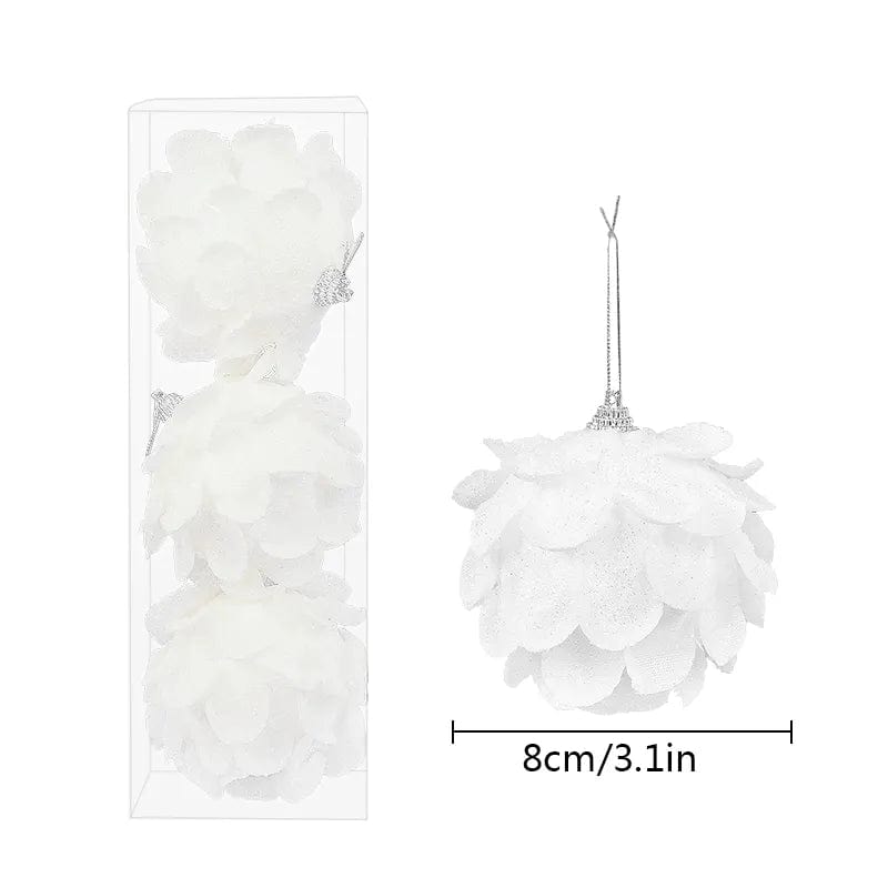 Showlu Fashion Store B01 / 8cm 3pcs/Box Christmas Tree Ornaments White Glitter Petal Shape Balls Foam Snow Ball Christmas Pendants New Year Home Hanging Decor