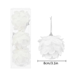 Showlu Fashion Store B01 / 8cm 3pcs/Box Christmas Tree Ornaments White Glitter Petal Shape Balls Foam Snow Ball Christmas Pendants New Year Home Hanging Decor