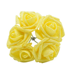 Showlu Fashion Store B01 yellow 20pcs 6cm Gold Silver Rose Flower Head Glitter Foam Artificial Flowers Rose Bouquet DIY Wreath Wedding Decoration Decor Supplies