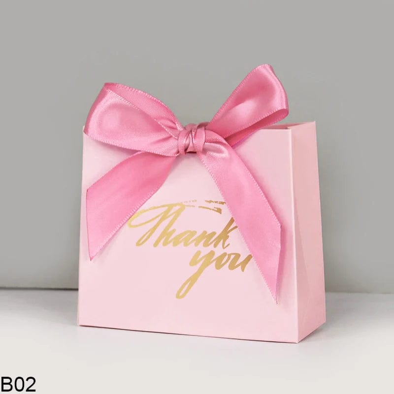 SHOWLU FASHION STORE B02 / 10PCS 5/10pcs Small Pink White Thank You Party Favor Bags Treat Boxes with Bow Ribbon Paper Gift Bags Wedding Birthday Party Supplies