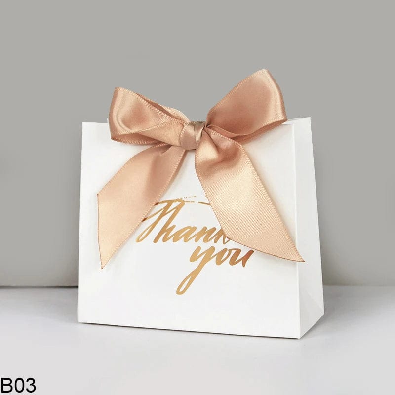 SHOWLU FASHION STORE B03 / 10PCS 5/10pcs Small Pink White Thank You Party Favor Bags Treat Boxes with Bow Ribbon Paper Gift Bags Wedding Birthday Party Supplies