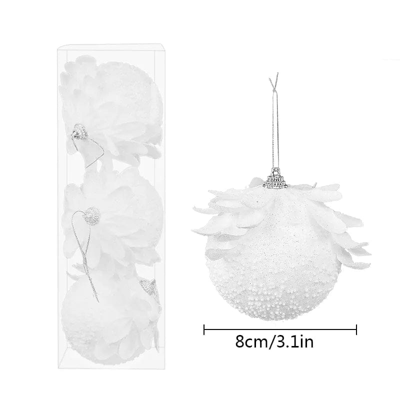 Showlu Fashion Store B03 / 8cm 3pcs/Box Christmas Tree Ornaments White Glitter Petal Shape Balls Foam Snow Ball Christmas Pendants New Year Home Hanging Decor