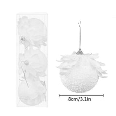 Showlu Fashion Store B03 / 8cm 3pcs/Box Christmas Tree Ornaments White Glitter Petal Shape Balls Foam Snow Ball Christmas Pendants New Year Home Hanging Decor