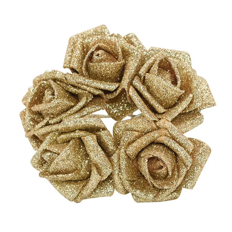 Showlu Fashion Store B03 gold 20pcs 6cm Gold Silver Rose Flower Head Glitter Foam Artificial Flowers Rose Bouquet DIY Wreath Wedding Decoration Decor Supplies