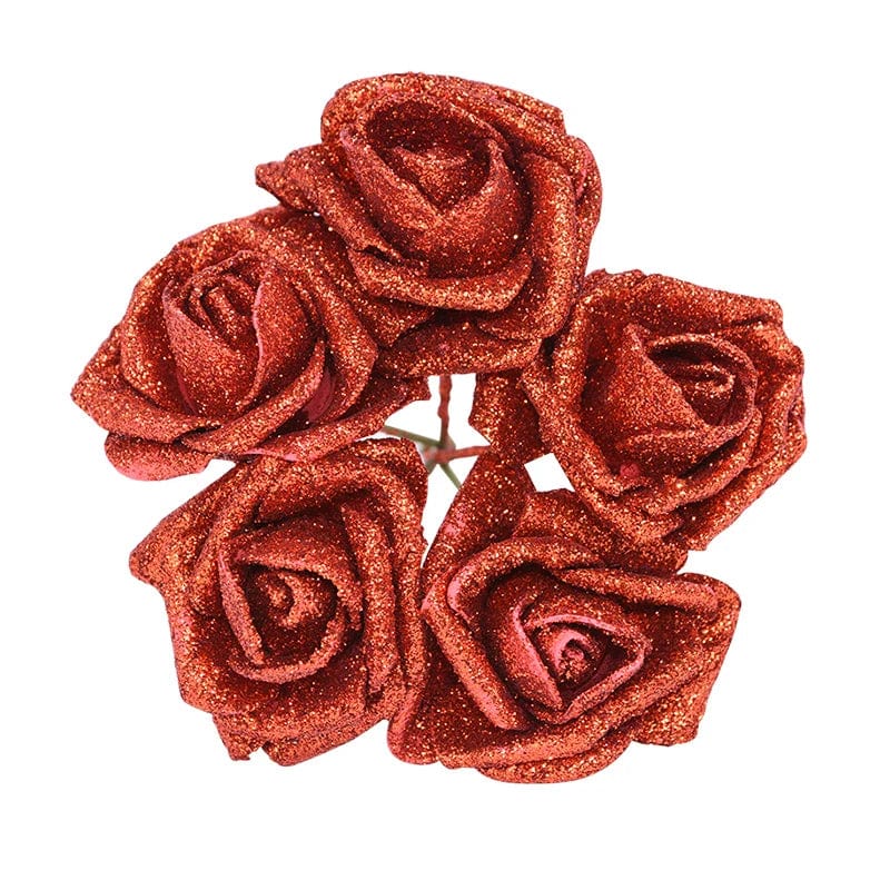 Showlu Fashion Store B04 red 20pcs 6cm Gold Silver Rose Flower Head Glitter Foam Artificial Flowers Rose Bouquet DIY Wreath Wedding Decoration Decor Supplies