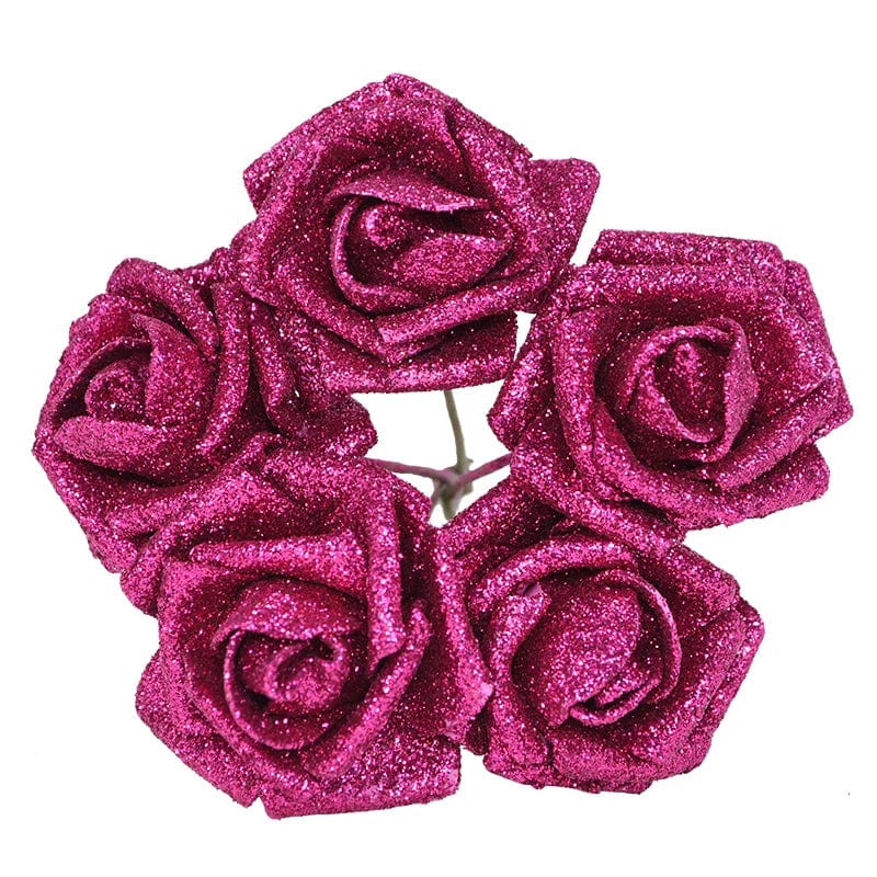 Showlu Fashion Store B06 rose red 20pcs 6cm Gold Silver Rose Flower Head Glitter Foam Artificial Flowers Rose Bouquet DIY Wreath Wedding Decoration Decor Supplies