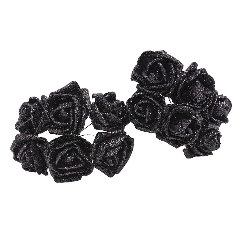 Showlu Fashion Store B08 / 35mm 72pcs/lot 3.5cm Gold Silver Glitter Foam Rose Artificial Flowers for Wedding Decoration Gift Box Decorative Wreath Bouquet