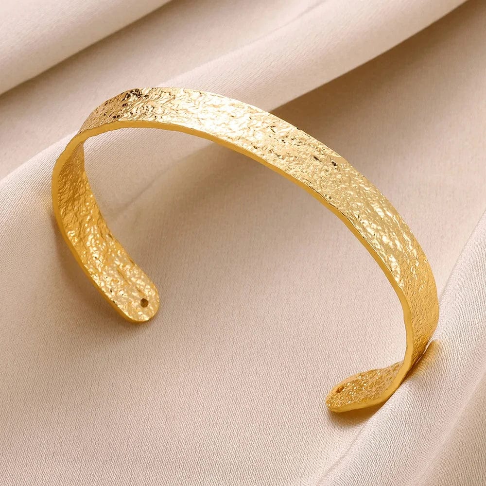  Showlu Fashion Store B1578G Exquisite Classic Bump Pattern Openning Bangles Bracelet For Women Cuff Bracelet Gold Color Stainless Steel Hand Ornament Gift