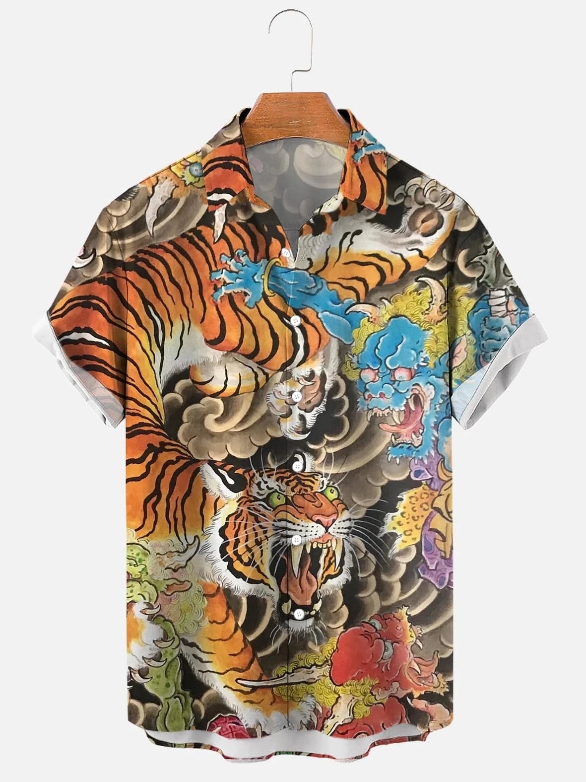Men's Hawaiian beach shirt by SHOWLU FASHION STORE featuring an abstract print, short sleeves, casual streetwear style.