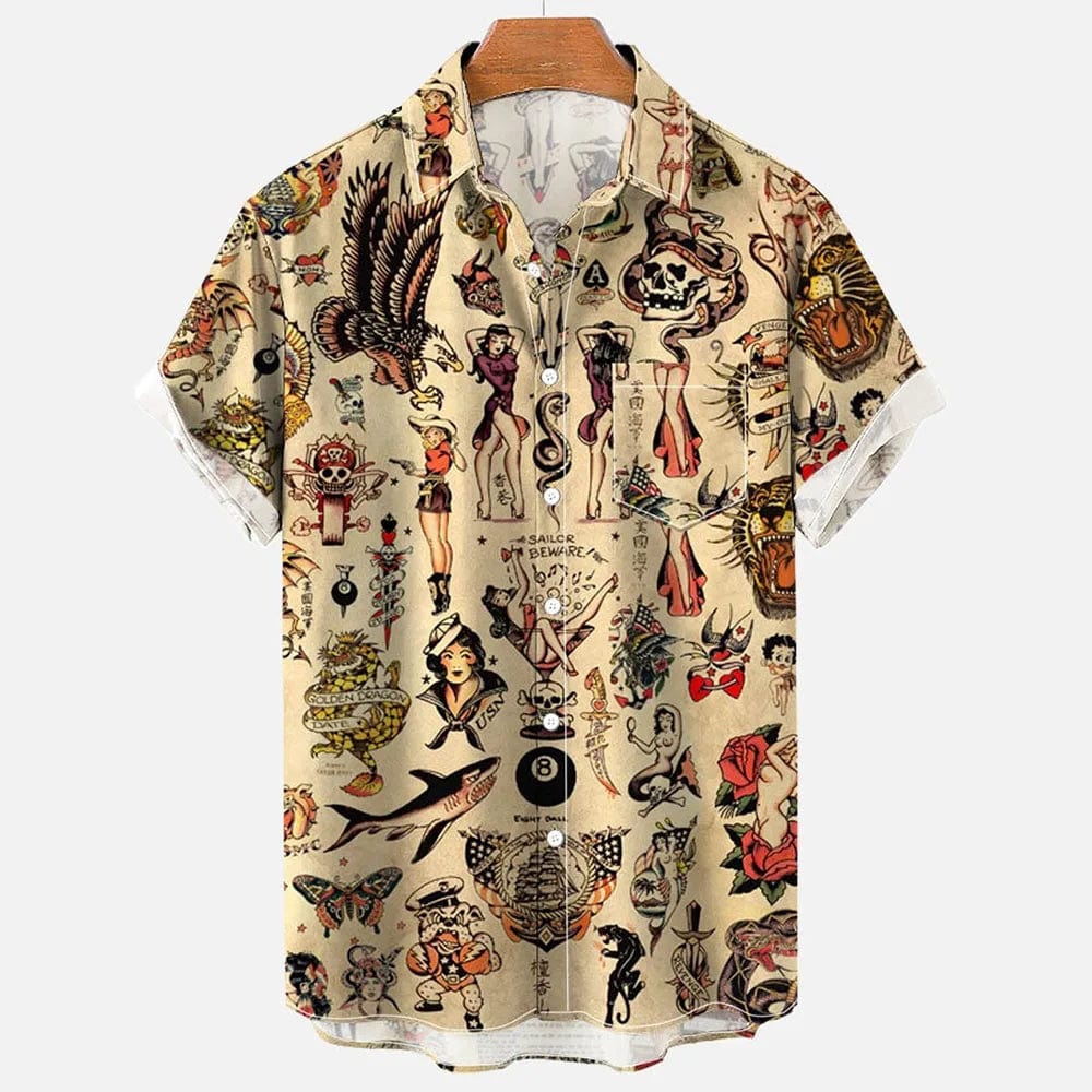 Men's Hawaiian beach shirt by SHOWLU FASHION STORE, short sleeve with abstract 3D print, casual summer streetwear top.