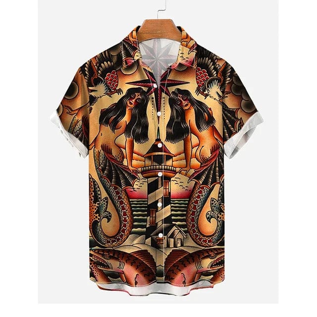 Men's Hawaiian beach shirt by SHOWLU FASHION STORE with abstract print, short sleeves, casual streetwear style for summer.