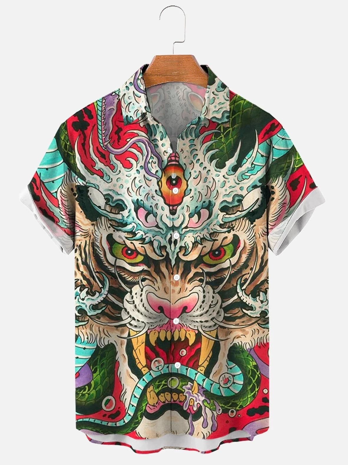 Men's Hawaiian beach shirt by SHOWLU FASHION with abstract print, short sleeves, casual streetwear style, perfect for summer.