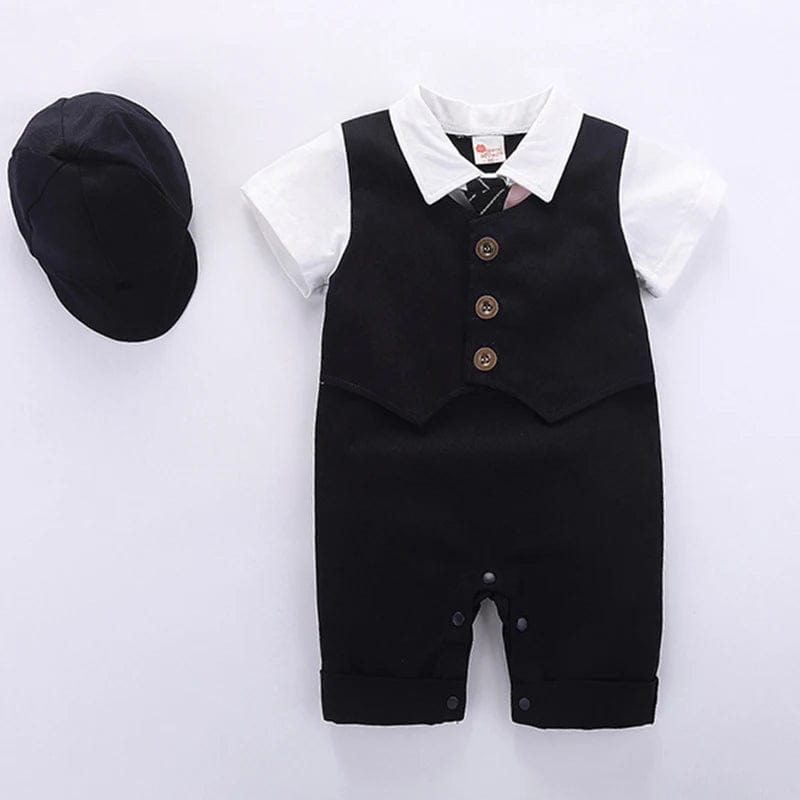 Showlu Fashion Store Baby Boy Clothes Roupa Infantil Romper Cotton Gentleman Baptism Rompers + Hat 2pcs Newborn Clothes Set Uniforms Baby Body Suits