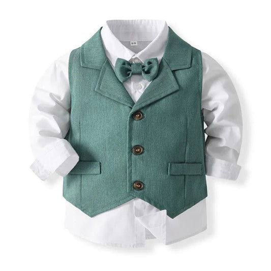 Showlu Fashion Store Baby Boy Formal Suit Gentleman Clothes Sets Autumn Children Birthday Wedding Party Dress Suit Sets Bowtie Shirt+Vest+Trouser Set