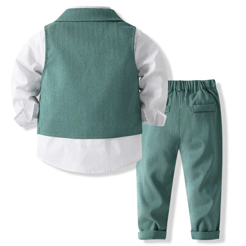 Showlu Fashion Store Baby Boy Formal Suit Gentleman Clothes Sets Autumn Children Birthday Wedding Party Dress Suit Sets Bowtie Shirt+Vest+Trouser Set