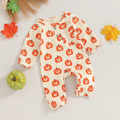 Showlu Fashion Store Baby Jumpsuit Long Sleeve Crew Neck Pumpkin Bat Print Newborn Romper Halloween Baby Clothes for Girls Boys