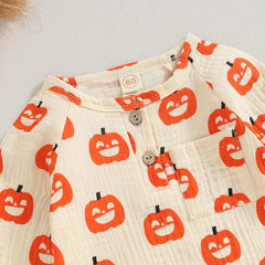 Showlu Fashion Store Baby Jumpsuit Long Sleeve Crew Neck Pumpkin Bat Print Newborn Romper Halloween Baby Clothes for Girls Boys