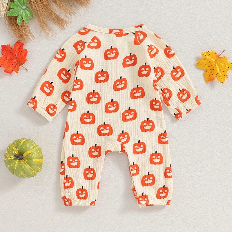 Showlu Fashion Store Baby Jumpsuit Long Sleeve Crew Neck Pumpkin Bat Print Newborn Romper Halloween Baby Clothes for Girls Boys