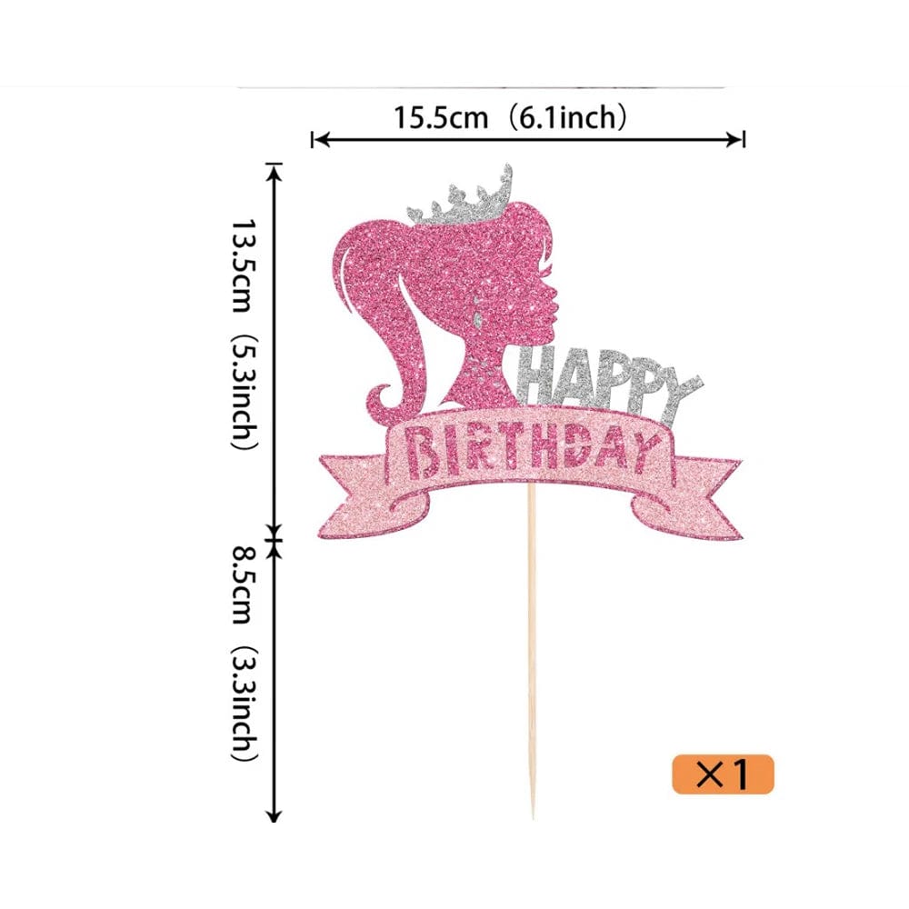 Showlu Fashion Store Barbie Pink Girl Princess Cake Topper Table Decorations Rose Diamond Birthday Party Supplies Paper Cups Plates Balloon Baby