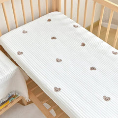 SHOWLU FASHION STORE bear / 130x70cm 130*70cm/120*60cm Cotton Quilted Crib Fitted Sheets Soft Baby Bed Mattress Cover Bear Embroidery Newborn Infant Bedding Set