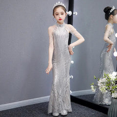  Showlu Fashion Store Beauty Silver / 90cm(1-2Y) Luxury Children's Princess Dress Shiny Sequined Dress For Girls 2Y 10 12 Years 14 Years Mermaid Elegant Teen Party Evening Dress