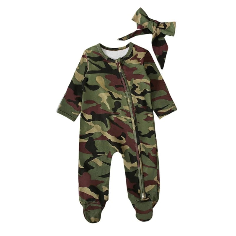 SHOWLU FASHION STORE Beige / 0-3Month Infant Toddlers Baby Boys Rompers Long Sleeve Camouflage One-piece Romper Headband Two-piece Suits