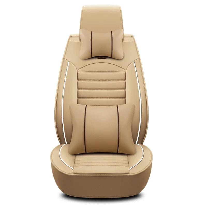  Showlu Fashion Store Beige-1-1 Pcs Front Luxury Quality Leather Car Seat Cover Comfortable  Four Seasons Universal Front/ Rear/ Full Set Cover Cushion Car Seat Protector