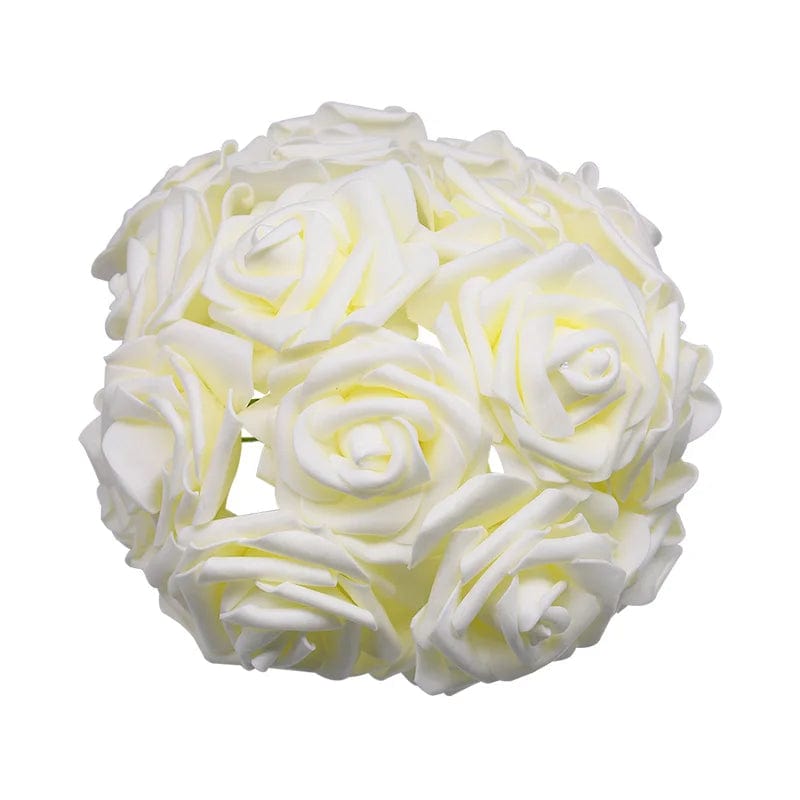 Showlu Fashion Store Beige 24pcs 7cm White Rose Artificial PE Foam Rose Flower Wedding Decoration Bridal Bouquet Scrapbooking Craft Fake Flowers DIY Suppli