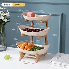  Showlu Fashion Store beige 3tiers Table Plates Dinnerware Kitchen Fruit Bowl with Floors Partitioned Candy Cake Trays Wooden Tableware Dishes