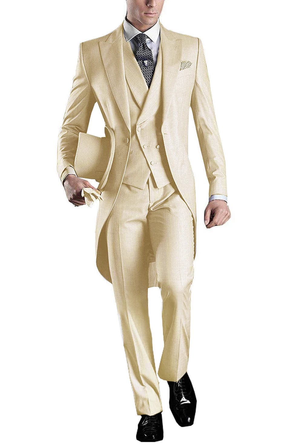  Showlu Fashion Store Beige / 4XL Solid Men's Tailcoat Suit Set Business Tuxedos for Men Wedding Suit Coat Pants Vest 3 Pcs Set Dress Blazers Jacket Trousers