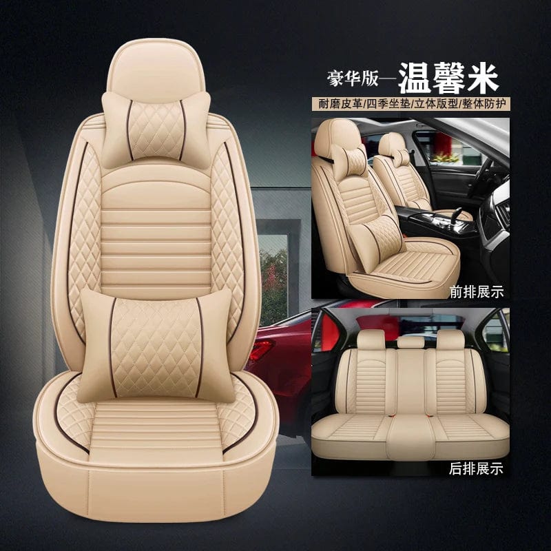 Showlu Fashion Store Beige 5 seats Artificial Leather Luxury 3D Car Seat Cover Is Suitable for CHEVROLET Cruze Blazer Captiva Camaro Aveo Malibu Equinox Interior