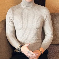 Showlu Fashion Store beige / Asia S Autumn Winter Turtleneck Pullovers Warm Solid Color Men's Sweater Slim Pullover men Knitted sweater Bottoming Shirt