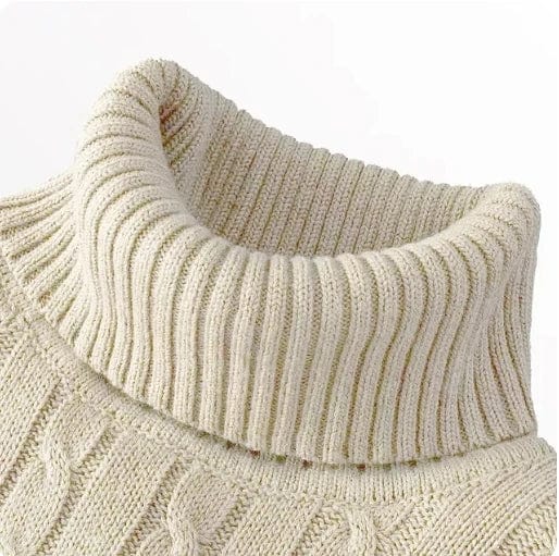 SHOWLU FASHION STORE Beige / Asian M(45-60Kg) New Men's High Neck Sweater Solid Color Pullover Knitted Warm Casual Turtleneck Sweatwear Woolen Mens Winter Outdoor Tops