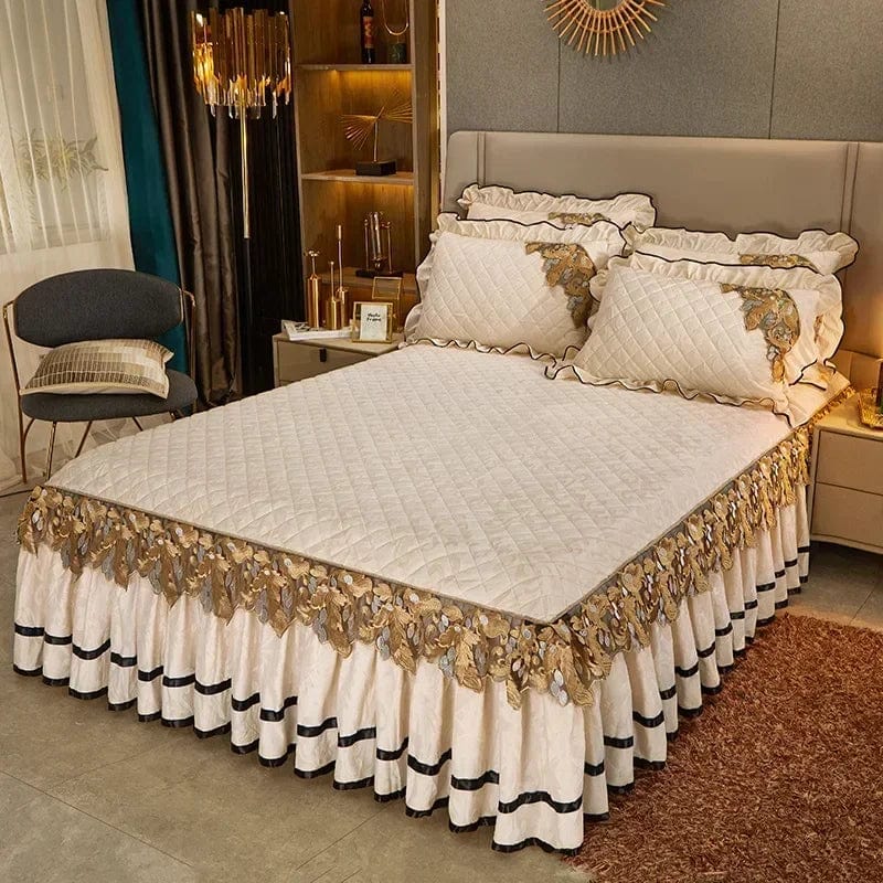 SHOWLU FASHION STORE Beige / Bed Sheet 150x200cm Plush Winter Warm Bedspread on The Bed Thickened Bed Skirt-style Embroidery Cotton Quilt Bedding Cover or Pillowcases