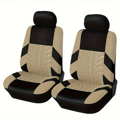 SHOWLU FASHION STORE Beige Color Universal Fit Front Pair Car Seat Covers - Breathable Polyester Split Automotive Seat Cushion Protectors with Sponge Filler - Hand Washable, All-Season, Durable and Easy to Install