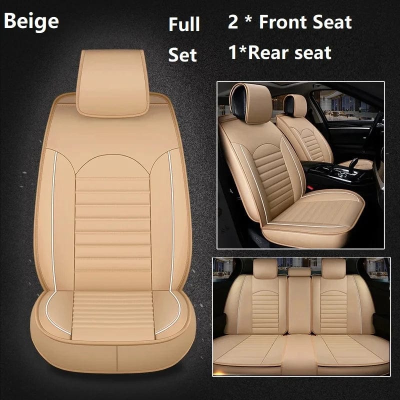  Showlu Fashion Store Beige Full SET Luxury Quality Leather Car Seat Cover Comfortable  Four Seasons Universal Front/ Rear/ Full Set Cover Cushion Car Seat Protector