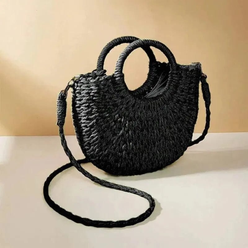  Showlu Fashion Store beige Handwoven Straw Rattan Half-Moon Beach Handbag Large Capacity Women Summer Hollow Out Crossbody Shoulder Bag