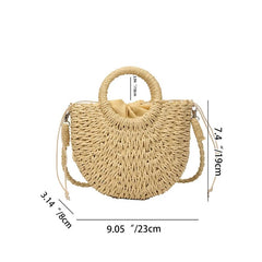  Showlu Fashion Store beige Handwoven Straw Rattan Half-Moon Beach Handbag Large Capacity Women Summer Hollow Out Crossbody Shoulder Bag