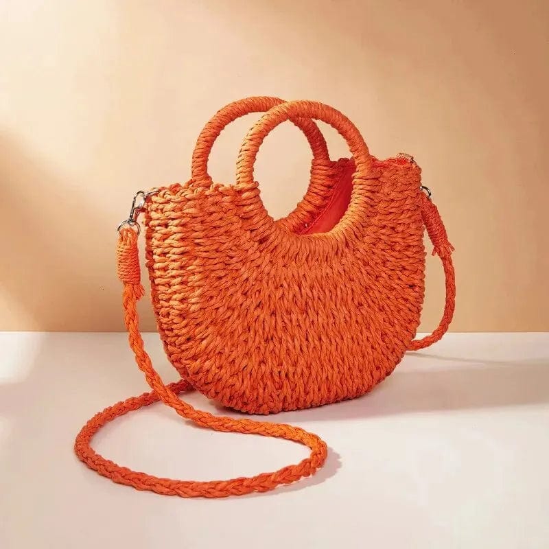  Showlu Fashion Store beige Handwoven Straw Rattan Half-Moon Beach Handbag Large Capacity Women Summer Hollow Out Crossbody Shoulder Bag