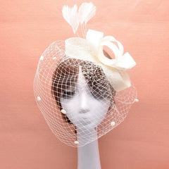  Showlu Fashion Store Beige / Neutral European Retro Party Wedding Women's Dress Hat Headdress