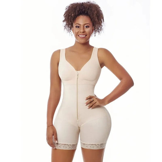  Showlu Fashion Store Beige / S Women Zipper Butt Lifter Fajas Shapewear High Waist Bodysuit With Seamless Bodyshaper