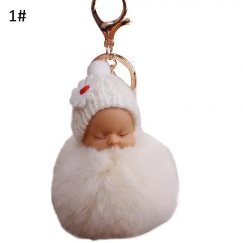 SHOWLU FASHION STORE Beige / United States Cute Pompom Sleeping Baby Keychain Fluffy Plush Doll Keychains Women Girl Bags Keyrings Cars Key Ring Gift Charming Decor