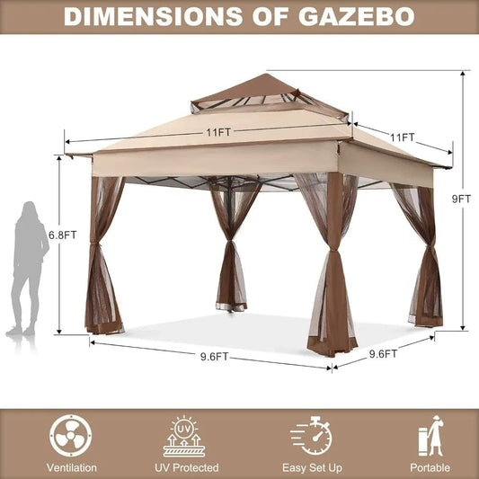  Showlu Fashion Store Beige / United States Outdoor Gazebo Pop Up Gazebo 11x11 - Outdoor Canopy Tent with Mosquito Netting for Patio Garden Backyard,Patio Gazebo