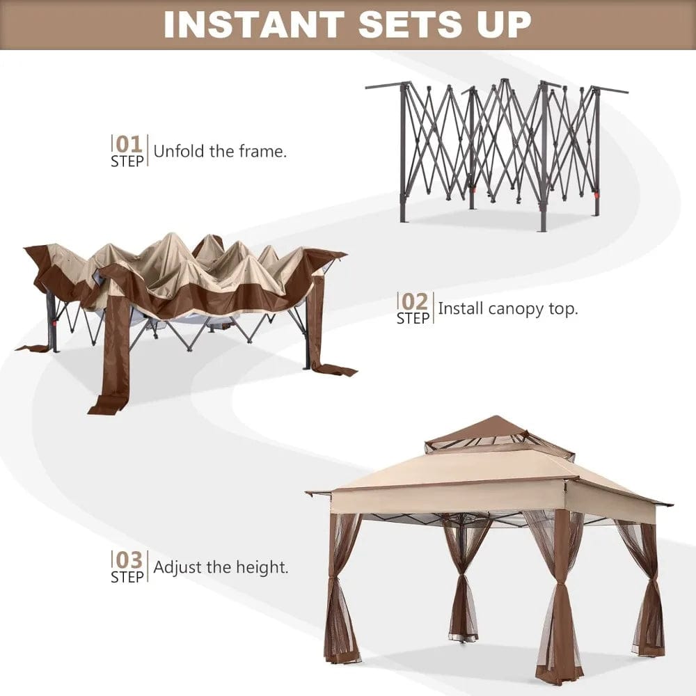  Showlu Fashion Store Beige / United States Outdoor Gazebo Pop Up Gazebo 11x11 - Outdoor Canopy Tent with Mosquito Netting for Patio Garden Backyard,Patio Gazebo