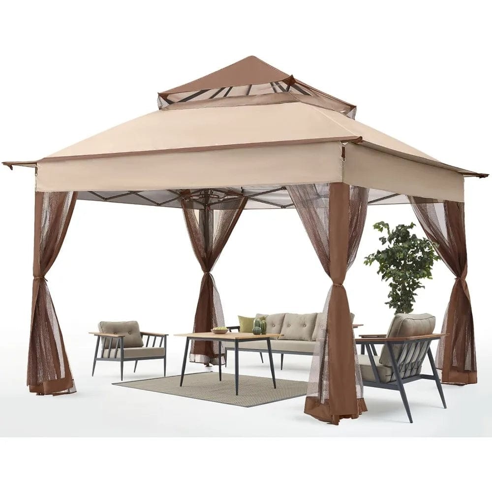  Showlu Fashion Store Beige / United States Outdoor Gazebo Pop Up Gazebo 11x11 - Outdoor Canopy Tent with Mosquito Netting for Patio Garden Backyard,Patio Gazebo