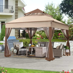  Showlu Fashion Store Beige / United States Outdoor Gazebo Pop Up Gazebo 11x11 - Outdoor Canopy Tent with Mosquito Netting for Patio Garden Backyard,Patio Gazebo